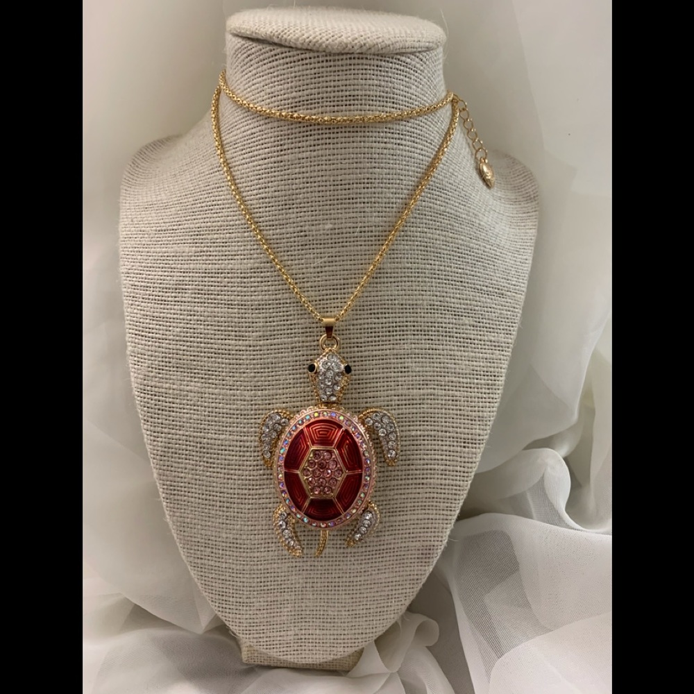 Betsey Johnson Necklace with Bling Red Turtle.